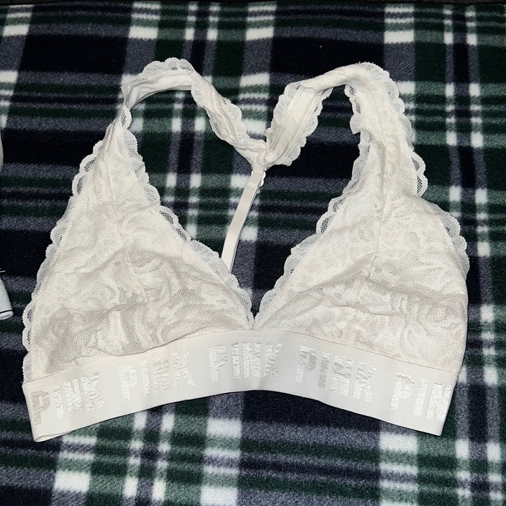 Victoria secret pink white halter bralette size medium worn once